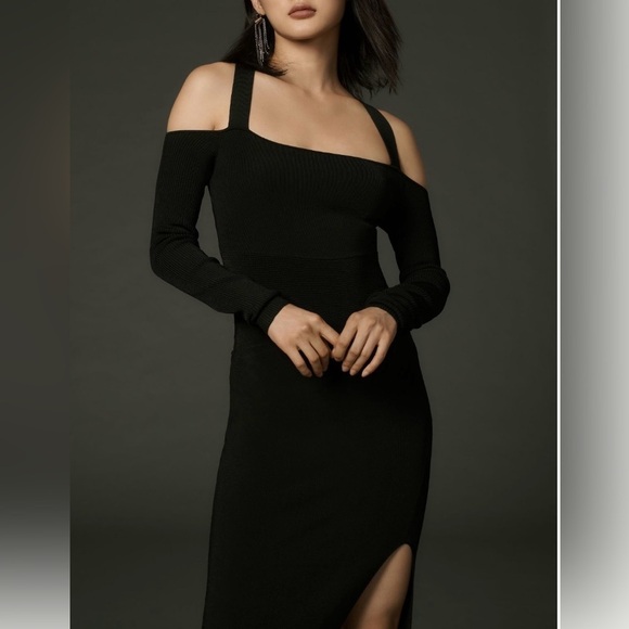 NWT Anthropologie Long-Sleeve Square-Neck Slim Knit Midi Dress Size Large - Picture 2 of 8